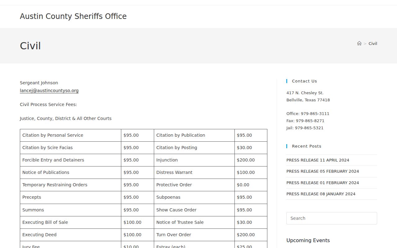Austin County warrant records: Sheriff civil-process channel is separate from criminal status