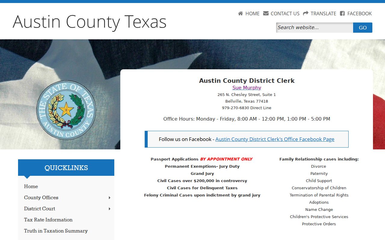 Austin County warrant records: District Clerk felony-after-indictment route