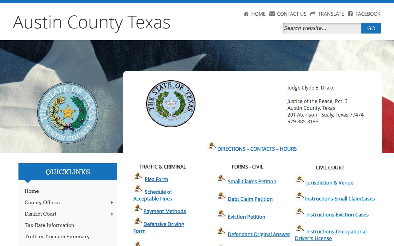 Austin County traffic warrant records: JP3 traffic and criminal court instructions