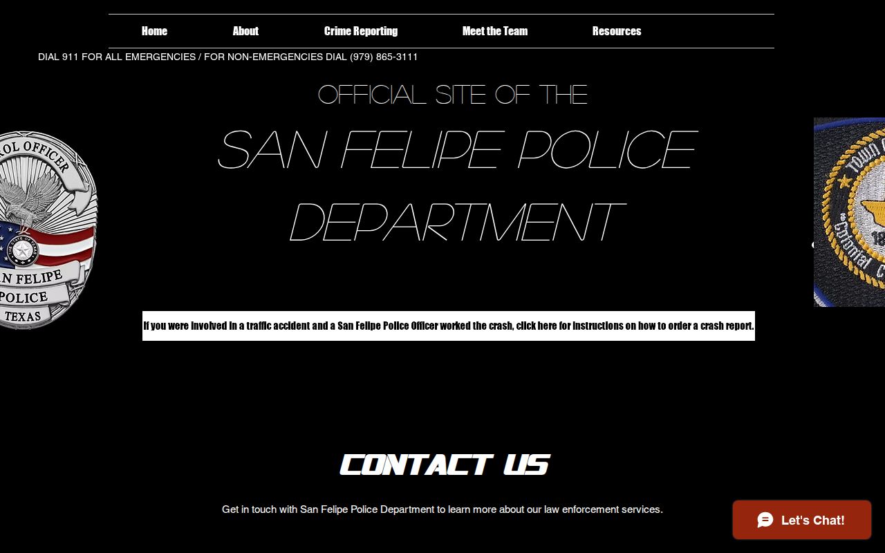 Austin County San Felipe warrant records: current San Felipe Police Department contact page