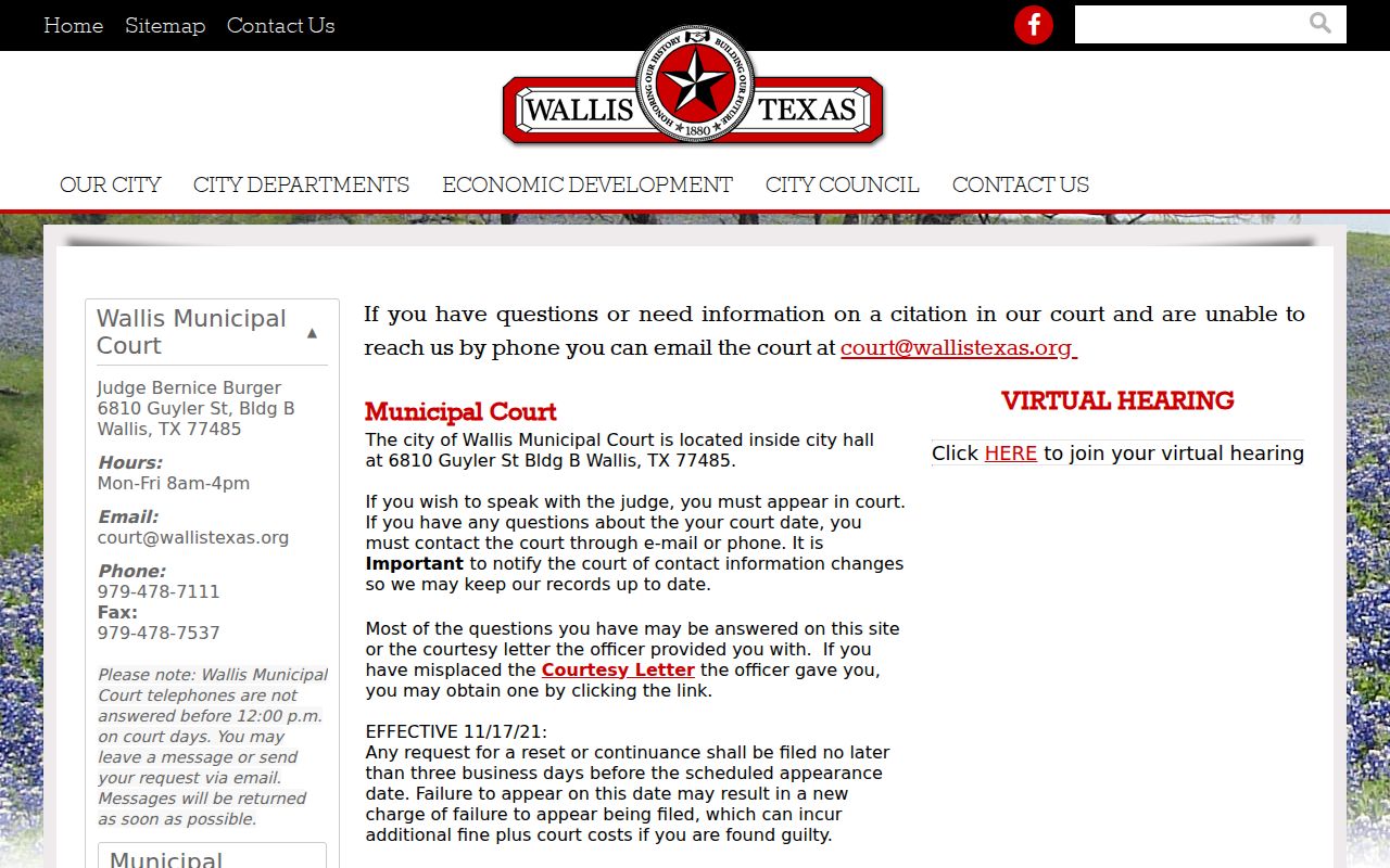 Austin County Wallis warrant records: Wallis Municipal Court procedures and contact page