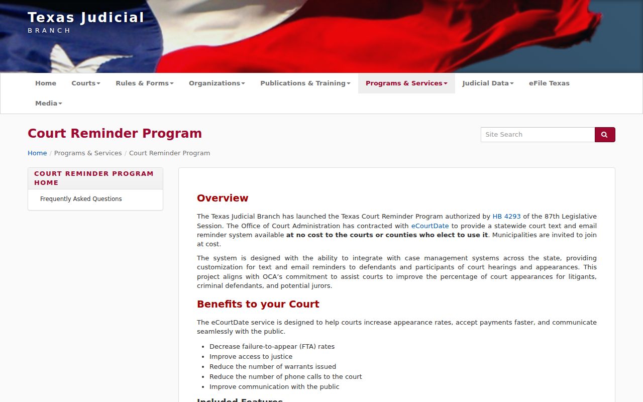 Austin County active warrant records: statewide court reminder program context