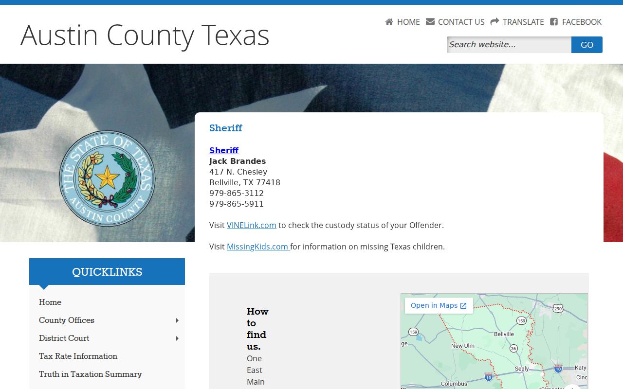 Austin County warrant records: official Sheriff contact channels